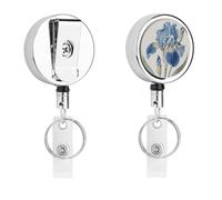 Porta badge vintage con fiore blu con cordino retrattile e clip a coccodrillo girevole a 360°, resistente in acciaio inox, porta badge per infermieri, ufficio, insegnanti, professionisti della