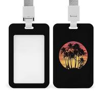 Porta badge vintage Hawaii con palme al tramonto con cordino porta badge per infermiere, insegnanti, ufficiali