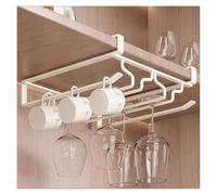 Porta bicchiere di vino sotto il mobile, senza trapano, in metallo, bianco e nero, 26,5 x 24 8,3 cm(White)