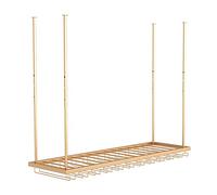 Porta bicchieri in vetro, portabottiglie per cucina, mensola portabottiglie con organizer per calici/bicchieri, portabottiglie da soffitto - Altezza regolabile in oro (dimensioni: 100x27x8cm