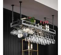 Porta Bicchieri Sospesi con Luce LED, Porta Boccali Capovolto Industriale da Soffitto for Bar e Caffetteria, Altezza Regolabile
