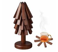 Porta bicchieri - Sottobicchiere pieghevole in legno a forma di albero a 4 strati | Tappetino per padelle calde - per cucina scrivania bar a casa caffè regalo nuovo di zecca casa o compleanno