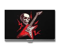Porta biglietti da visita a forma di chitarra elettrica, stile rock and roll, sottile, in metallo, per carte di credito e nome, organizer per uomini e donne, 9,4 x 5,6 x 0,8 cm, Stile:, Taglia unica