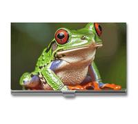 Porta biglietti da visita a forma di rana dagli occhi rossi, porta biglietti da visita sottile in metallo, porta biglietti da visita tascabile per donne o uomini, libretto di biglietti da visita per