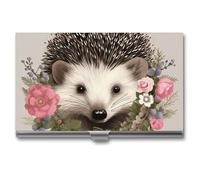 Porta biglietti da visita a forma di riccio con corona floreale, per donne o uomini, chiusura a scatto, portatile, porta nome, porta carte di credito, per riunioni di lavoro