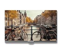Porta biglietti da visita, Biciclette in Amsterdam Stampa Metallo Cassa di Carta Leggero Titolare di Carta di Alluminio Cassa di Carta Tasca Caso Della Carta, stile