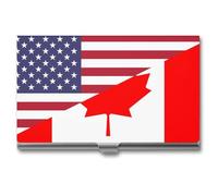 Porta biglietti da visita con bandiera del Canada e degli Stati Uniti, sottile, in metallo, per carte di credito, portafoglio, organizer per uomini e donne, 9,4 x 5,6 x 0,8 cm, Stile:, Taglia unica