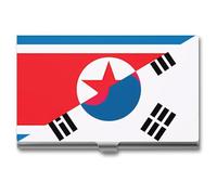 Porta biglietti da visita con bandiera della Corea del Nord Corea del Sud, sottile, in metallo, per carte di credito, portafoglio, organizer per uomini e donne, 9,4 x 5,6 x 0,8 cm, Stile:, Taglia