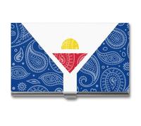 Porta biglietti da visita con bandiera francese Saint Martin, motivo cachemire, sottile, in metallo, per carte di credito e nome, organizer per uomini e donne, 9,4 x 5,6 x 0,8 cm, Stile:, Taglia unica