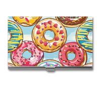 Porta biglietti da visita con ciambelle colorate, sottile, in metallo, per carte di credito, portafoglio, organizer per uomini e donne, 9,4 x 5,6 x 0,8 cm, Stile:, Taglia unica