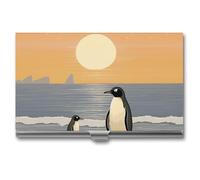 Porta biglietti da visita con due immagini di pinguini, porta biglietti da visita sottile in metallo, porta biglietti da visita tascabile per donne o uomini, libretto di biglietti da visita per prof