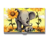 Porta biglietti da visita con girasoli e elefante madre e bambino, porta biglietti da visita sottile in metallo, porta biglietti da visita tascabile per donne o uomini, libretto di biglietti da visi