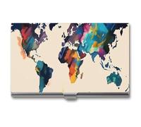 Porta biglietti da visita con mappa del mondo astratta, porta biglietti da visita sottile in metallo, porta biglietti da visita tascabile per donne o uomini, libretto di biglietti da visita per prof