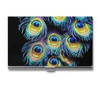 Porta biglietti da visita con motivo a piume di pavone, porta biglietti da visita sottile in metallo, porta biglietti da visita tascabile per donne o uomini, libretto di biglietti da visita per prof