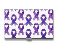Porta biglietti da visita con nastro viola Alzheimer, sottile, in metallo, per carte di credito, portafoglio, organizer per uomini e donne, 9,4 x 5,6 x 0,8 cm, Stile:, Taglia unica