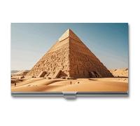 Porta biglietti da visita con piramide egiziana nel deserto, sottile, portatile, in metallo, organizer per biglietti da visita, porta carte di credito, per uomini e donne, viaggi e ufficio, Argento,