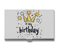Porta biglietti da visita con scritta "It's My Birthday", sottile, in metallo, per uomini e donne, 9,4 x 5,6 x 0,8 cm, Stile:, Taglia unica
