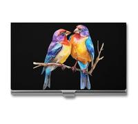 Porta biglietti da visita in metallo sottile con fringuelli di Gouldian ad acquerello, per uomini e donne, 9,4 x 5,6 x 0,8 cm, Stile:, Taglia unica