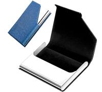 Porta biglietti da visita, Porta Biglietti da Visita Portatile in Metal, Porta carte di credito in pelle PU e acciaio inossidabile, Porta Carte Credito Tascabile Professionale per Uomo Donna (Blu)