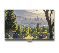 Porta biglietti da visita sottile "Cimitero fuori città" con nome, portafoglio multiplo, porta carte di credito, per uomo e donna