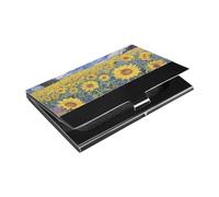Porta biglietti da visita sottile con cielo stellato girasoli pittura a olio sottile con porta biglietti da visita in pelle e acciaio inossidabile per donne o uomini
