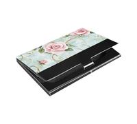 Porta biglietti da visita sottile con rose e foglie dorate, in stile retrò, con custodia in pelle e acciaio inox per proteggere le tue carte di credito