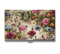 Porta biglietti da visita sottile in metallo con motivo a giardino di fiori selvatici in fiore, organizer professionale per biglietti da visita, porta carte di credito, portafoglio per uomo e donna, c