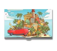 Porta biglietti da visita sottile in metallo, porta biglietti da visita professionale Island of Cuba, organizer tascabile per carte di credito, portafoglio per uomo e donna, chiusura con fibbia.