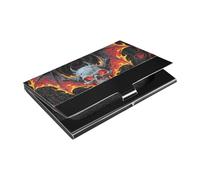 Porta biglietti da visita sottile in stile anime con teschio di fuoco, nero e rosso, da viaggio, con porta carte di credito in pelle e acciaio inossidabile, per donne o uomini