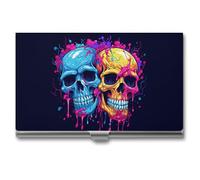 Porta biglietti da visita unisex con due teschi, colore diverso, porta biglietti da visita magnetico da viaggio, portafoglio, porta biglietti da visita portatile, adatto per professionisti aziendali