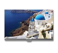 Porta biglietti da visita unisex con vista mare sull'isola di Santorini, porta biglietti da visita magnetico da viaggio, porta biglietti da visita portatile, adatto per professionisti aziendali, uff