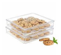 Porta Biscotti Ermetico Trasparente Quadrato 2 Pezzi con a Cassetto,Contenitore Stackabile per Alimenti Organizzazione Cucina,Ideale per Conservazione di Snack, Frutta,Verdura e Dolci 30 x 30 x 5 cm