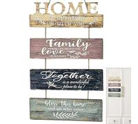 Porta Blessing Sign, Wooden Blessing Sign, Decorative Welcome Sign, Set of 4 Rustic Wall Art Decor, Hangable Home Decoration, Inspirational Quote Plaques, 14,57 x 11,81 inches for Living Room