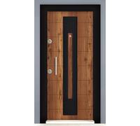Porta Blindata d’Ingresso dal Design Moderno con Lana Minerale 2 Sistemi di Chiusura Portone 90x200 Laminato Noce e Nero PL46 (Interna destra)