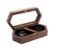 Porta Borse Wooden Ring Holder With Transparent Lid Two Slots Jewelry Container Walnut Jewelry Storage Holder For Couples Portable Couple Rings Wedding Ring Holder For Wedding Occasion (A, One Size)