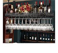 Porta bottiglia di vino nera sospeso a soffitto | Barra per casa cucina vetrali scaffali di stoccaggio | Altezza regolabile | Scaffali di organizzatore galleggiante in metallo (dimensioni: 80x35cm)