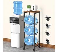 Porta bottiglie d'acqua da 5 galloni Portabottiglie a 3 livelli con ruote bloccabili, resistente supporto per dispenser d'acqua con ripiano superiore in legno, per cucina, ufficio, garage, marrone