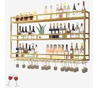 Porta Bottiglie di Vino da Parete Portabicchieri con Luce Cantinetta Vino con Bicchieri Sospesi Scaffale da Parete con Calici Mobile Bar per Cucina Sala da Pranzo Ba(Size:150cm(59.05in),Color:oro)