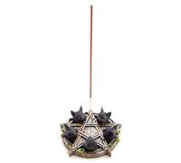 Porta-bruciatore di incenso a pentacolo di gatto nero con 5 teste di gatto nero