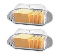 Porta burro da frigorifero, 2 pezzi (17,8x11,1x5,5cm) Vaschetta per burro con coperchio, Portaburro con campana trasparente, contenitori per burro in acciaio inox per formaggio, dessert, torte, frutti