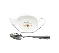 Porta bustine di tè in ceramica a forma di teiera vassoio sottobicchiere 11,4 cm cucchiaio con cucchiaio