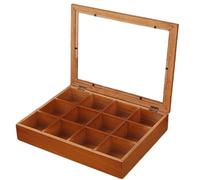 Porta bustine di tè - Organizer da banco in legno da 12 scomparti da 12,52 pollici con coperchio trasparente | Scatola porta tè per cucina, casa, caffè, dispensa, ufficio, bar, pacchetto snack, casset