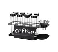 Porta-caffè stretto da 8 pezzi con tubi di vetro e supporto in acciaio che garantiscono innovazione ed elegante presentazione per una singola dose di conservazione del caffè