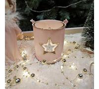 Porta Candela Natalizia Rosa con bicchiere in vetro, Portalumini in Vetro per Candele Tealights Votive | Disponibile 2 figure: Albero di Natale o Stella (Figura Stella)