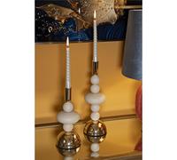 Porta Candele set due pezzi GALAXY CREAM CM Ø 10x h 22-10x h30 sfere e dischi colore crema e Oro crema