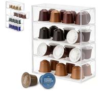 Porta Capsule Caffè con 4 Cassetti Trasparenti - Porta Cialde per Nespresso, Dolce Gusto, Lavazza A Modo Mio - Organizer Salvaspazio per Cucina e Ufficio, Ideale per Amanti del Caffè