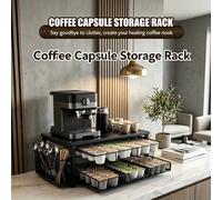 Porta capsule caffè con slot di posizionamento automatico, organizer a 2 ripiani salvaspazio per macchina da caffè, capsule, cucchiai e agitatori, supporto in metallo antiruggine per stazione caffè da