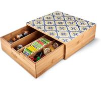 Porta Capsule Caffè in Bambù, Cassetto Estraibile, Supporto Macchina Copertura Vetro, Struttura Bamboo, Misura 30x30x10 cm, Universale Compatibile Tutte le Cialde (VETRO BIANCO MAIOLICA)