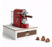 Porta Capsule Caffè in Bambù, Cassetto Estraibile, Supporto Macchina Copertura Vetro, Struttura Bamboo, Misura 30x30x10 cm, Universale Compatibile Tutte le Cialde (BIANCO-MARRONE)