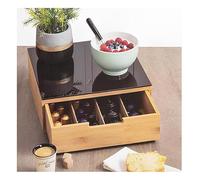 Porta Capsule da Caffè in BAMBU' Cassetto Estraibile, Supporto Macchina Copertura Vetro, Struttura in Bamboo, Misura 30x30x10 cm, UNIVERSALE Compatibile Tutte le Cialde